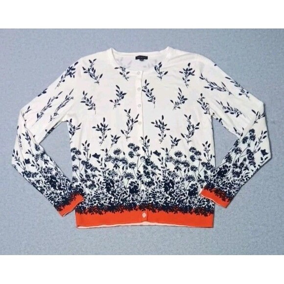 Talbots Sweaters - Talbots Contrast Hem Button Up Cardigan M Falling Floral Preppy Academia Classic